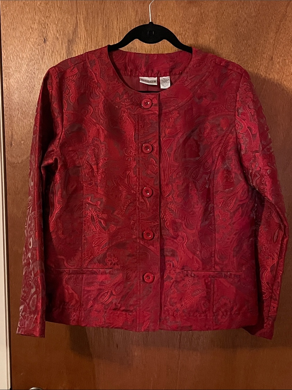 Rare Vintage Chico's Red Paisley Jacquard Button-Front Jacket Size 1